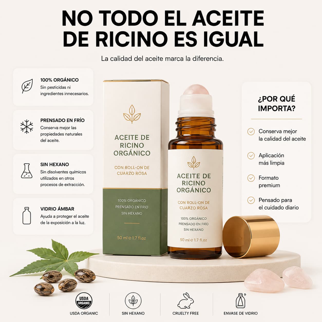 Aceite de Ricino con Roll-On de Cuarzo